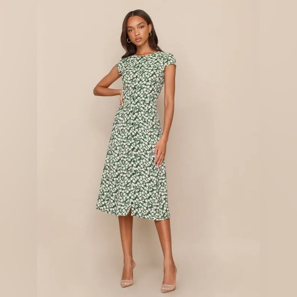 Reformation Fauna midi dress in Cilantro green and white floral
